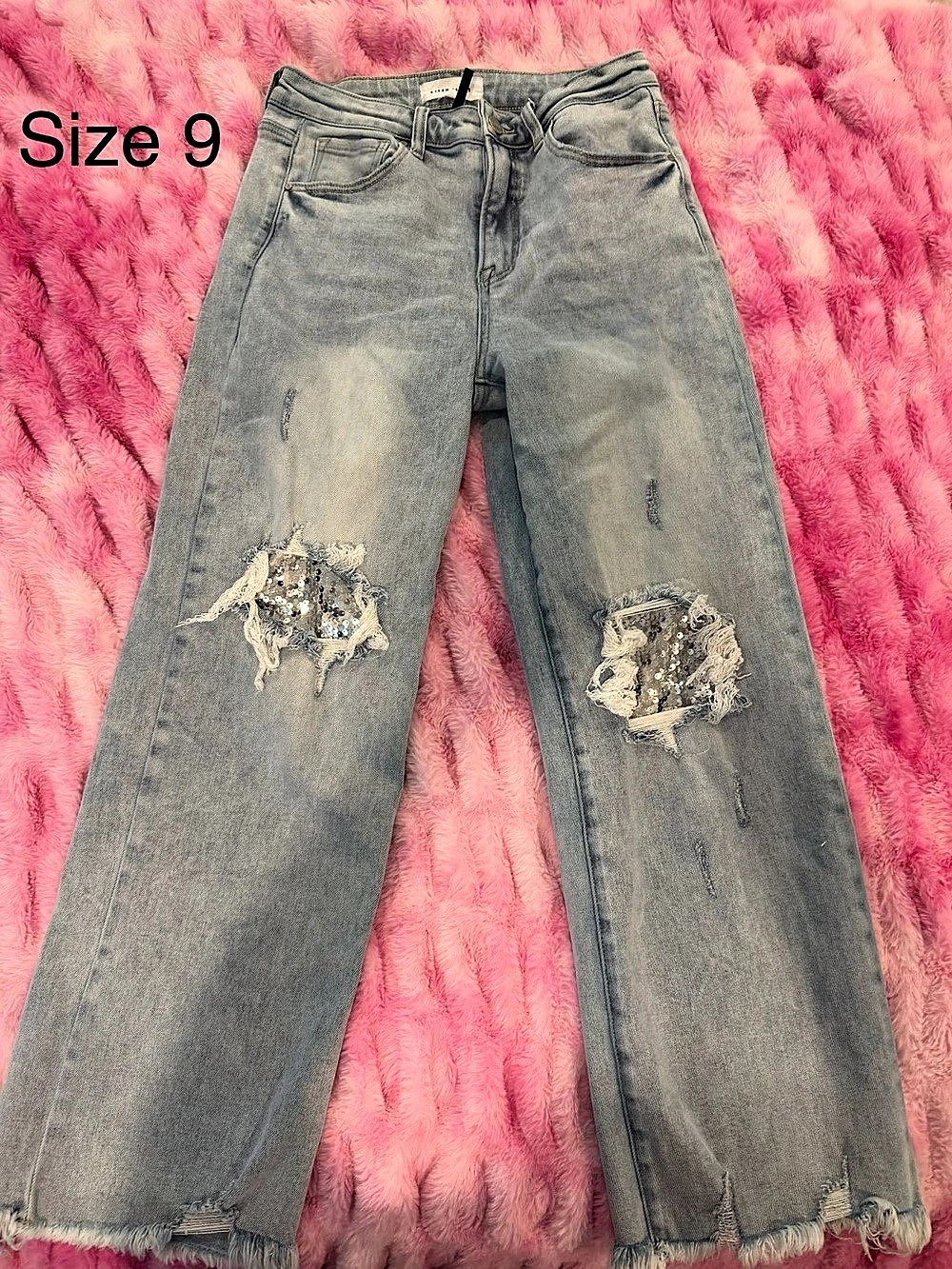 Distressed Straight Leg Jeans in Gray Waist 9